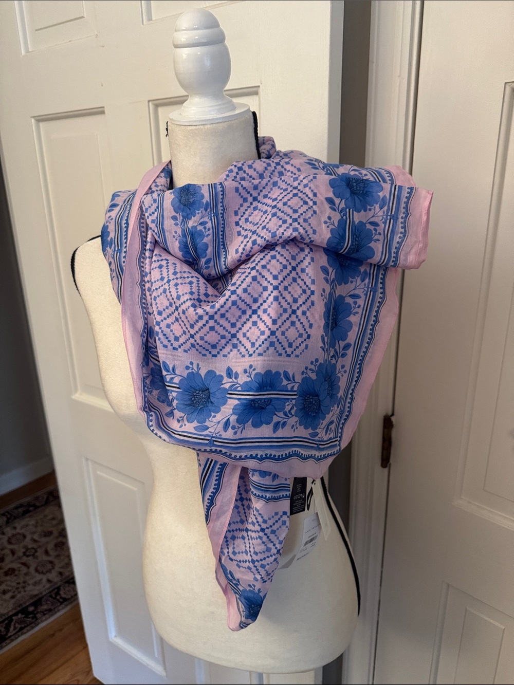 Ann Taylor Pink and Blue Floral Bandana Scarf